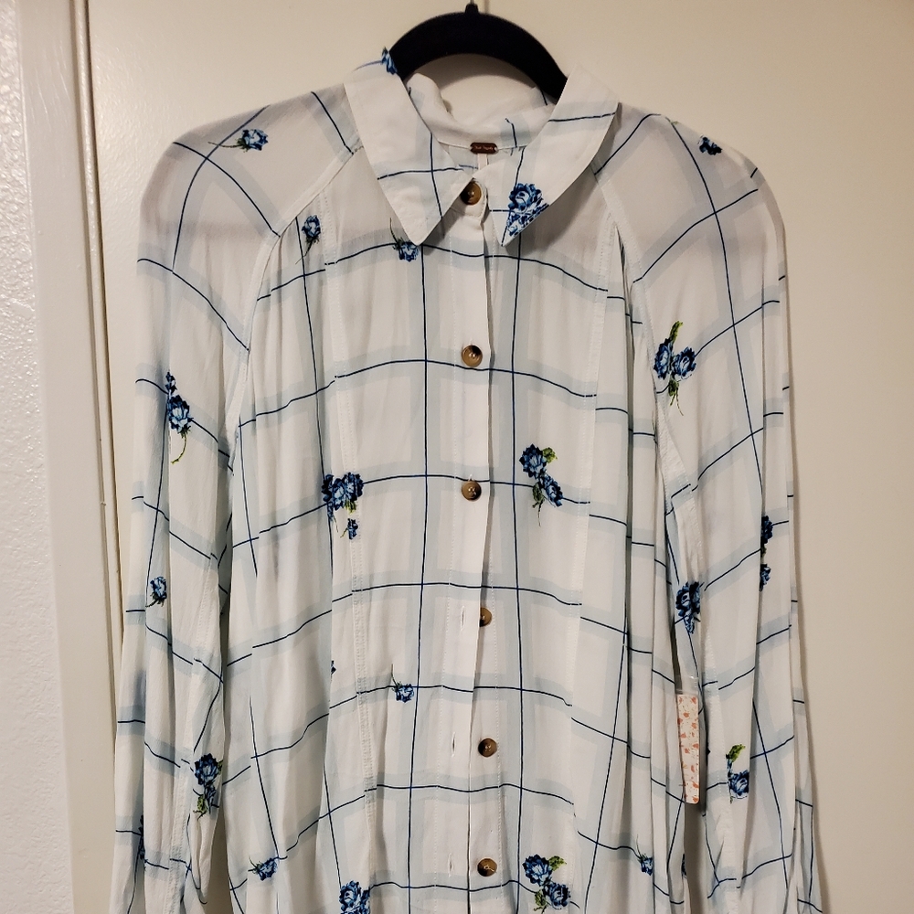 NWT Free People women's zinc white combo button down shirt sz Small